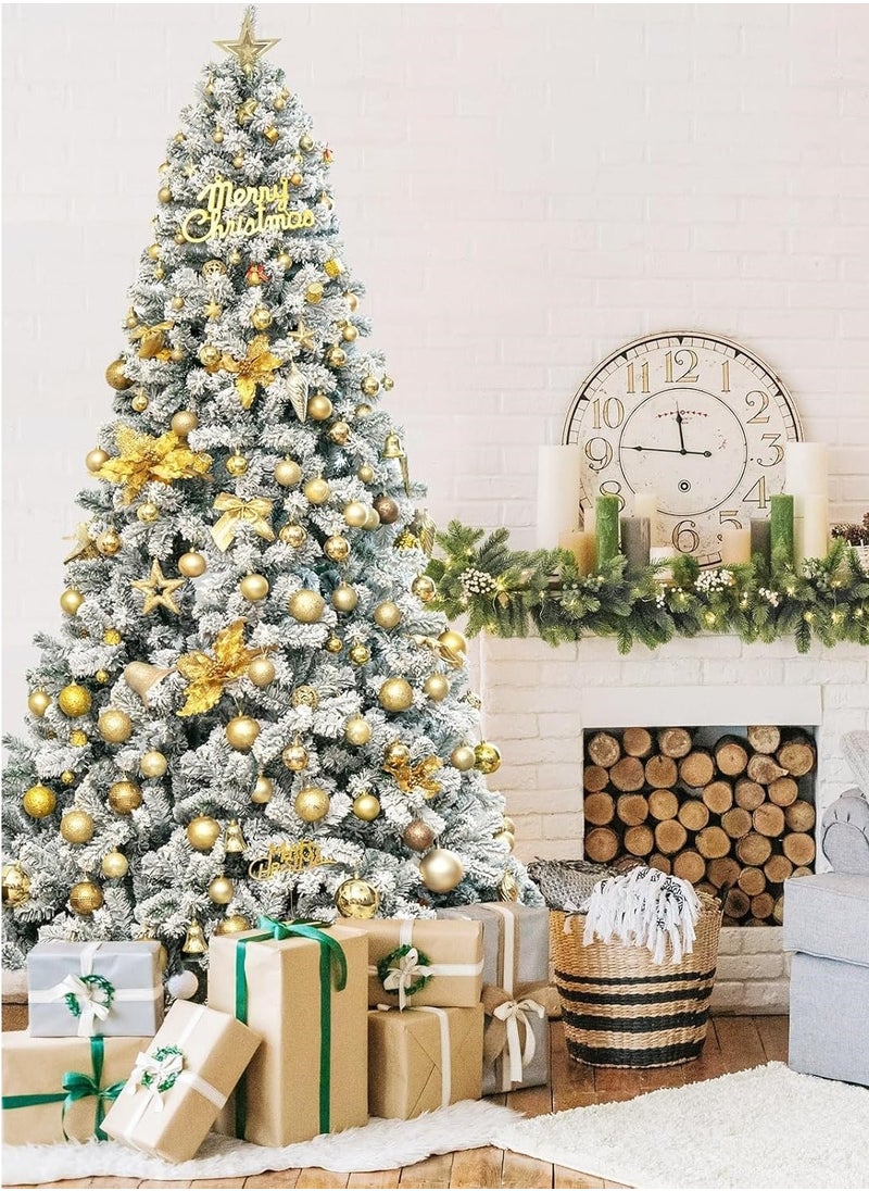 NIBEMINENT Flocked Christmas Tree 8 Feet,Artificial Christmas Tree Pine Tree with 1350 Branches and Snow,Quick Assembly,Metal Hinges and Foldable Base Suitable for Family Interaction (8ft)