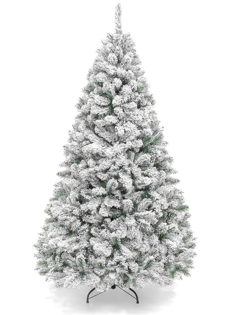 NIBEMINENT Flocked Christmas Tree 8 Feet,Artificial Christmas Tree Pine Tree with 1350 Branches and Snow,Quick Assembly,Metal Hinges and Foldable Base Suitable for Family Interaction (8ft)