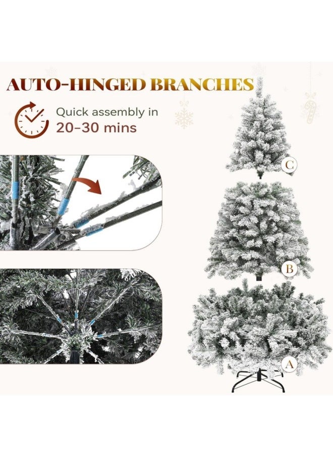 NIBEMINENT Flocked Christmas Tree 8 Feet,Artificial Christmas Tree Pine Tree with 1350 Branches and Snow,Quick Assembly,Metal Hinges and Foldable Base Suitable for Family Interaction (8ft)