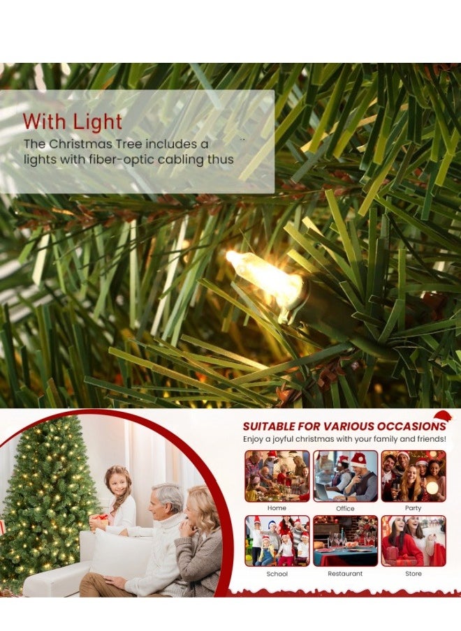 NIBEMINENT Christmas Tree With light, Artificial Tree 180CM Christmas Tree 6ft for Home, Office, Party Decoration w/ 1200 Branch Tips, 300 Warm White & Multi-Color Lights, Metal Hinges & Base, Green