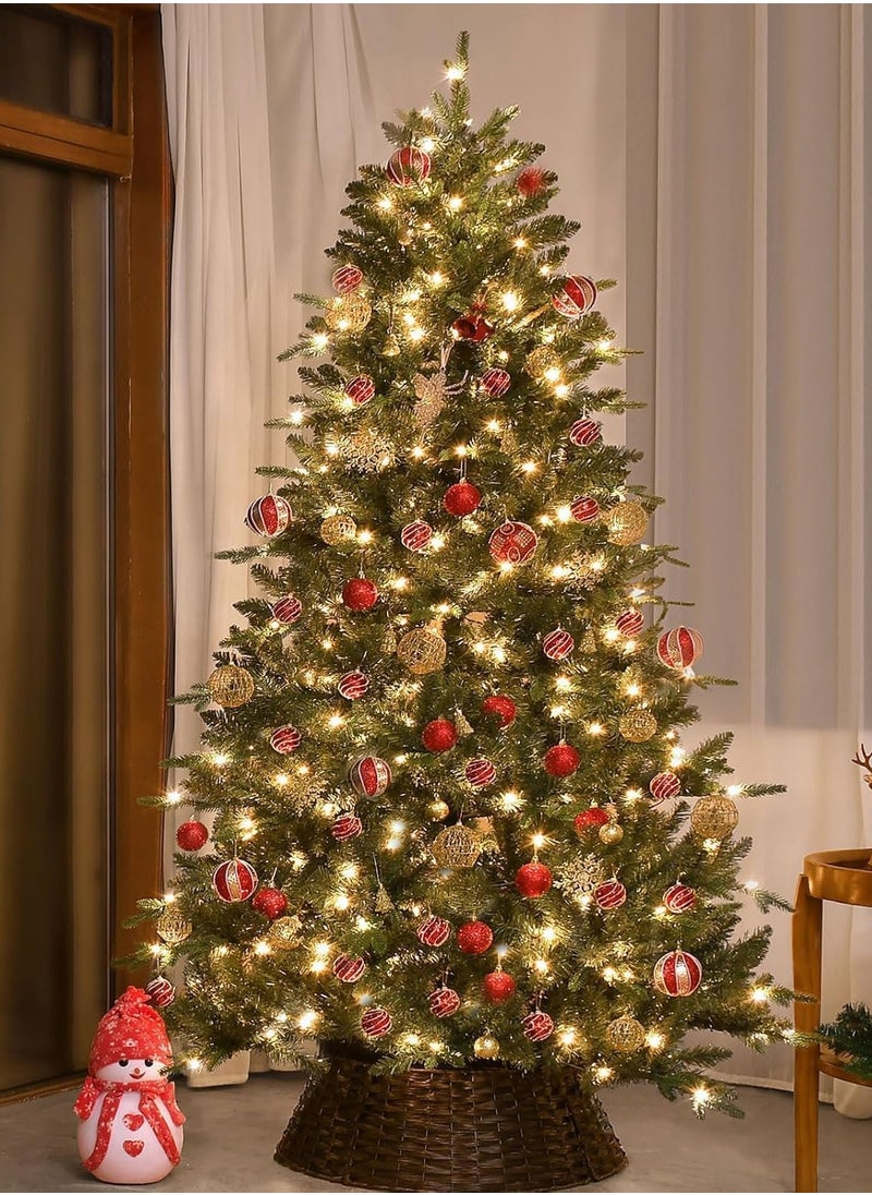 NIBEMINENT Christmas Tree With light, Artificial Tree 180CM Christmas Tree 6ft for Home, Office, Party Decoration w/ 1200 Branch Tips, 300 Warm White & Multi-Color Lights, Metal Hinges & Base, Green