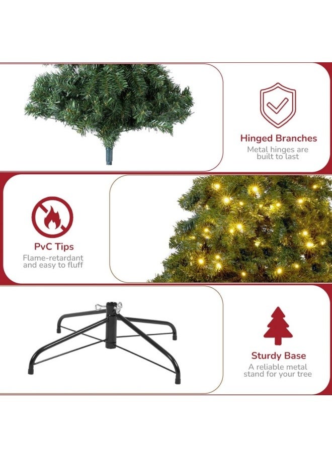 NIBEMINENT Christmas Tree With light, Artificial Tree 180CM Christmas Tree 6ft for Home, Office, Party Decoration w/ 1200 Branch Tips, 300 Warm White & Multi-Color Lights, Metal Hinges & Base, Green