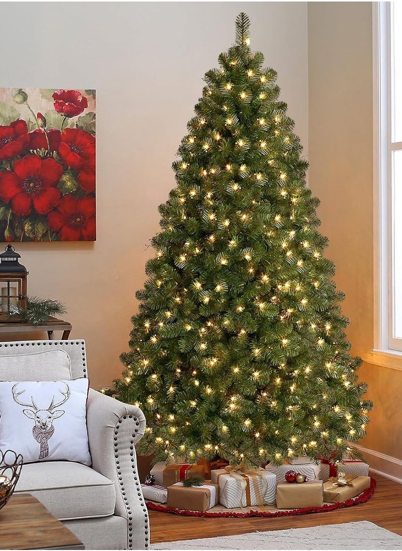 NIBEMINENT Christmas Tree With light, Artificial Tree 180CM Christmas Tree 6ft for Home, Office, Party Decoration w/ 1200 Branch Tips, 300 Warm White & Multi-Color Lights, Metal Hinges & Base, Green