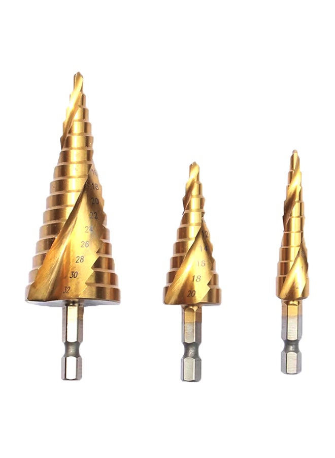 3-Piece Spiral Grooved Step Drill Bit Set Gold