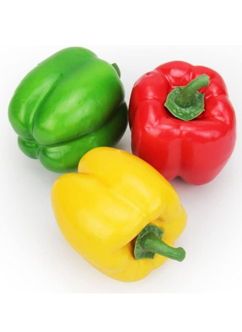 Artificial Bell Pepper 3pcs Fake Veggie Colorful Bell Peppers Red Green Yellow Bell Peppers Simulation Lifelike Hot Chili for Kitchen Party Pub Decoration Cabinet Ornament