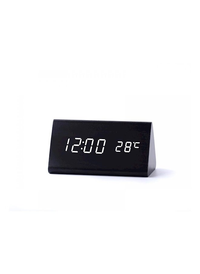 Led Wood Grain Alarm Clock With Temperature Display