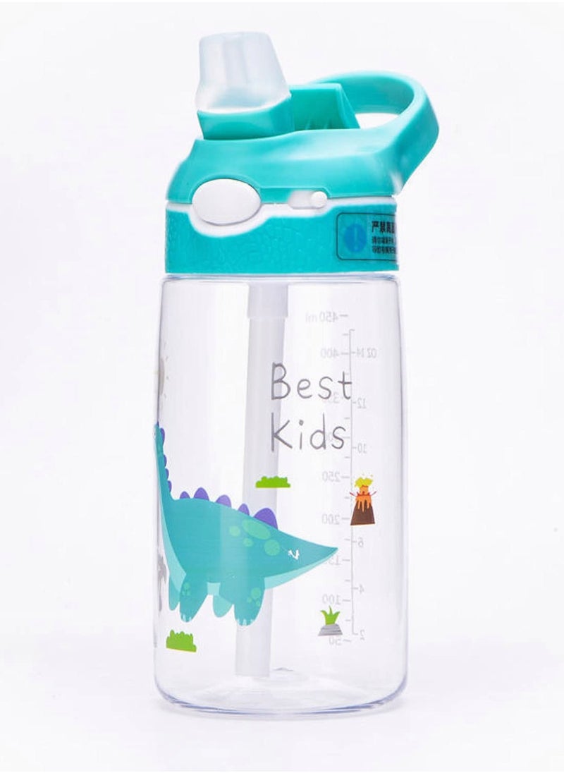 Leakproof Dinosaur Kids Water Bottle with Straw Durable Portable Plastic Cup for Toddlers School Use Green 480ML