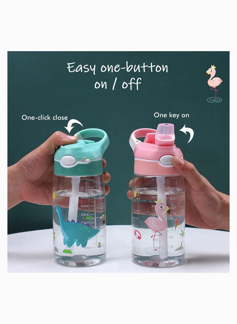 lovely Leakproof Kids Water Bottle with Straw 480ML Perfect for School and Summer Activities Green Dinosaur Design