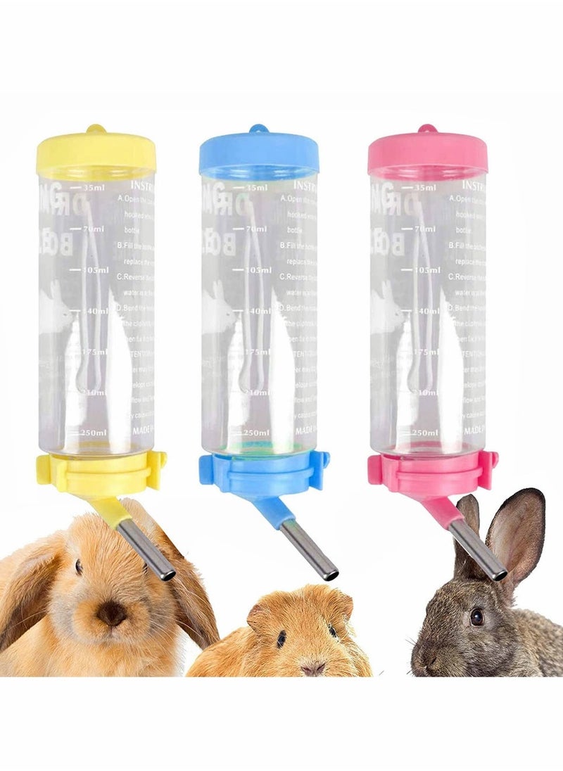 3Pcs Hamster Water Bottles, 8.5 oz Hanging No Drip Small Animal Drinking Bottle Automatically Feeding Water for Hamster, Gerbil, Rat, Chinchilla, Squirrel, Rabbit, Small Animals, BPA Free