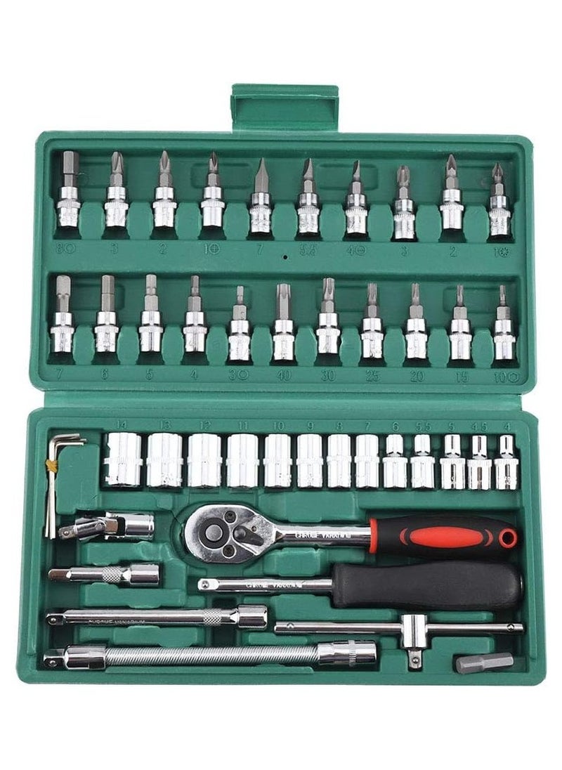 46-Piece Wrench Combination Tools Kit For Auto Repairing (Green)