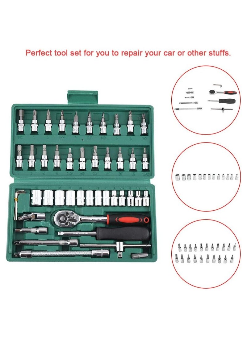 46-Piece Wrench Combination Tools Kit For Auto Repairing (Green)