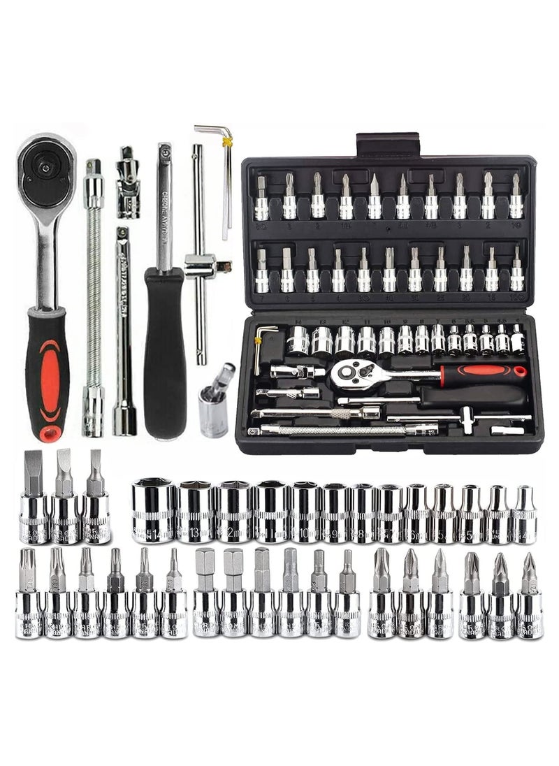 46-Piece Wrench Combination Tools Kit For Auto Repairing (Black)