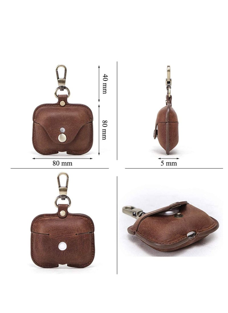 Luxury Genuine Cow Leather Case Airpods Pro, For Apple airpod 3 case with keychain, Protective Cover, Waterproof Silicone Cover Accessories for Charging Box (Brown)