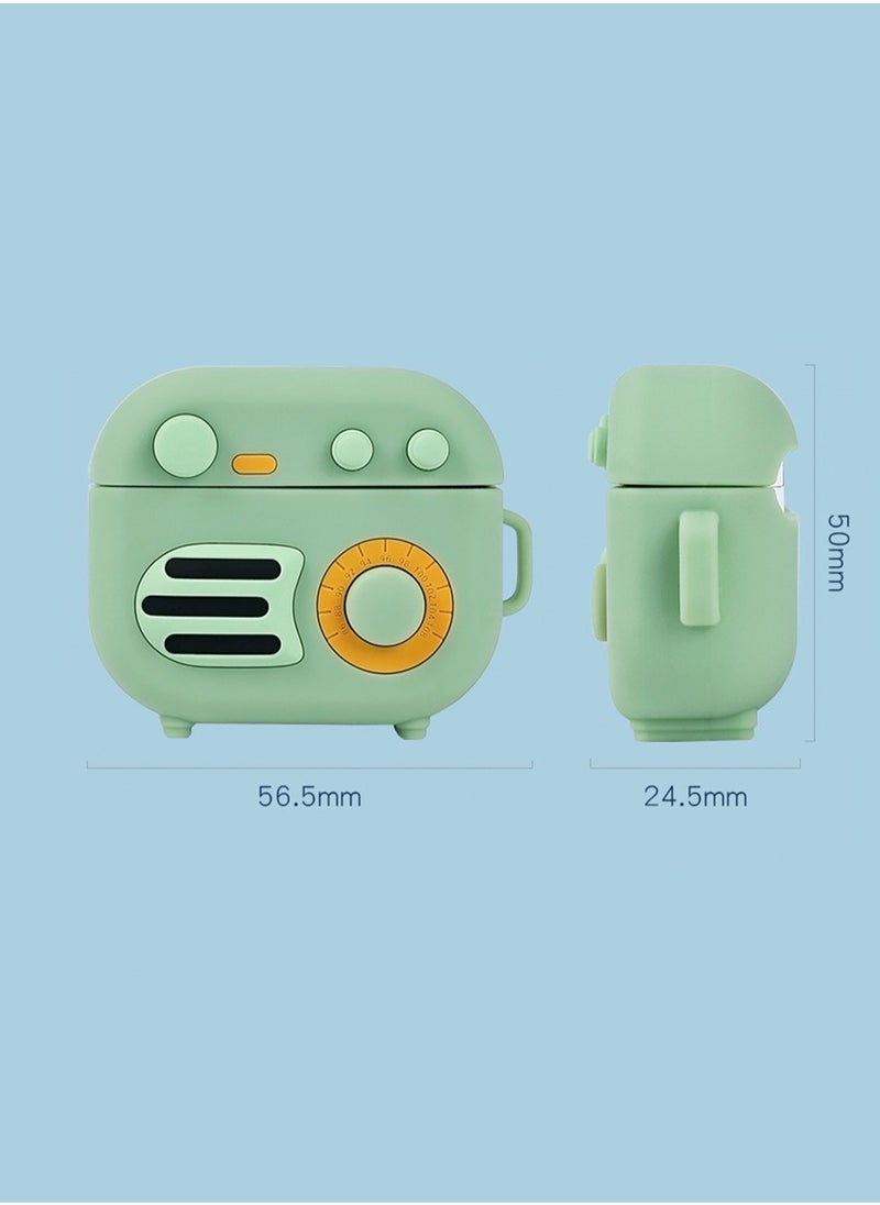 Compatible with AirPods 3 Protection, Retro Radio Design Silicone Cartoon 3D Shell Microphone Cover for AirPods Case 3rd Generation (Retro Green)