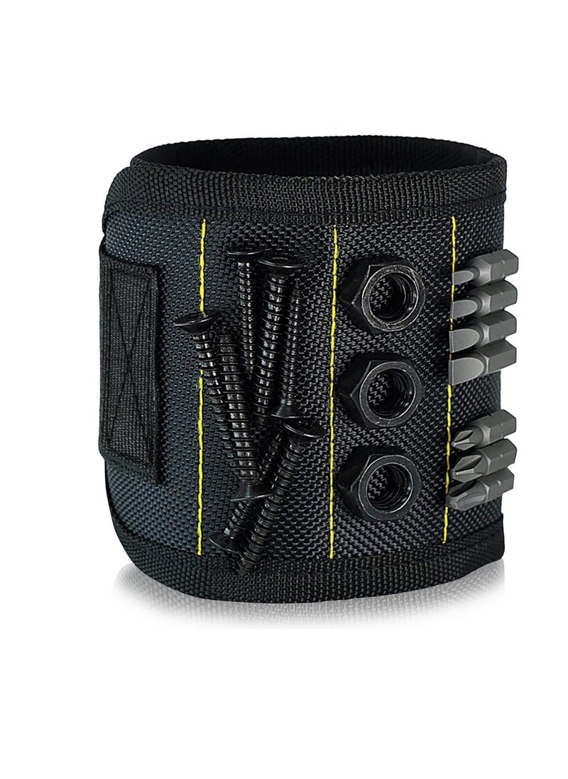 Lightweight Magnetic Wristband with Strong Magnets for Holding Screws Nails and Tools Perfect for Men in Black and Yellow