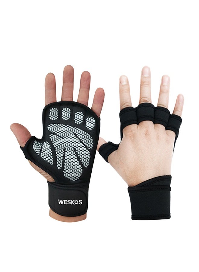 Ventilated Workout Gloves Weight Lifting Gloves, with Elastic Wrist Wraps and Open Back, Silicon Padded Weight Lifting Gloves for Fitness and Water Sports, Gym Gloves for Men Women