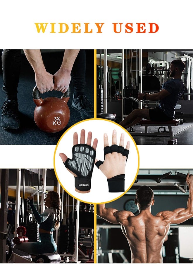 Ventilated Workout Gloves Weight Lifting Gloves, with Elastic Wrist Wraps and Open Back, Silicon Padded Weight Lifting Gloves for Fitness and Water Sports, Gym Gloves for Men Women