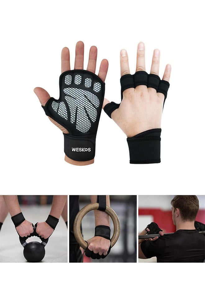 Ventilated Workout Gloves Weight Lifting Gloves, with Elastic Wrist Wraps and Open Back, Silicon Padded Weight Lifting Gloves for Fitness and Water Sports, Gym Gloves for Men Women