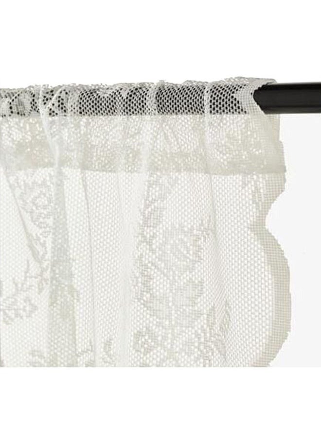 2-Piece Net Window Curtain White 260x140centimeter,Floral Lace Rod Pocket Curtain Panel