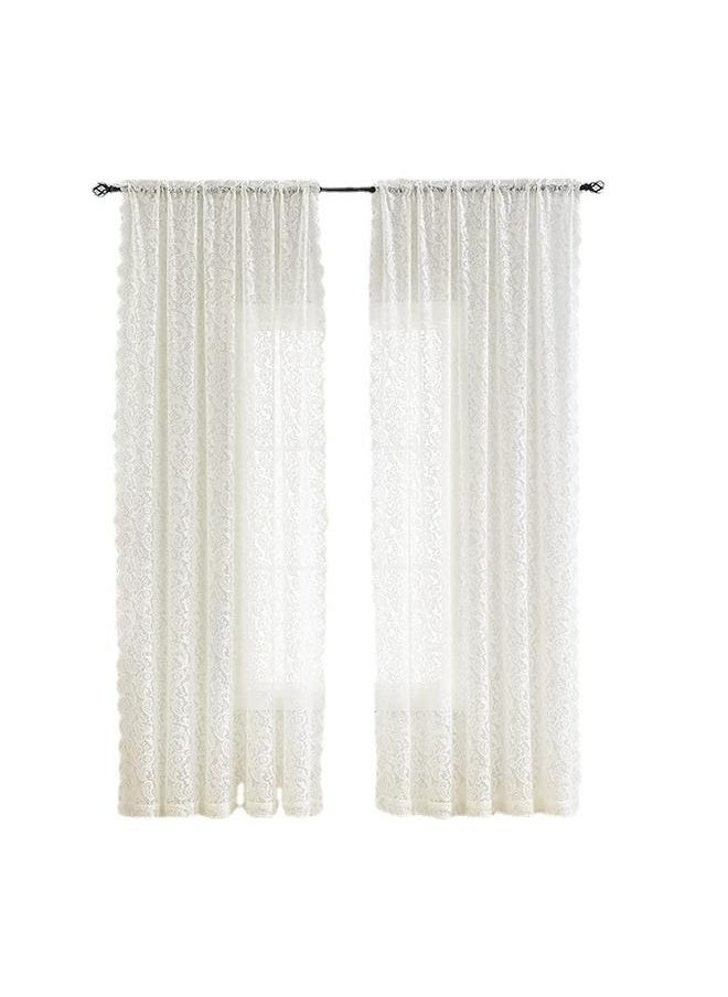 2-Piece Net Window Curtain White 260x140centimeter,Floral Lace Rod Pocket Curtain Panel