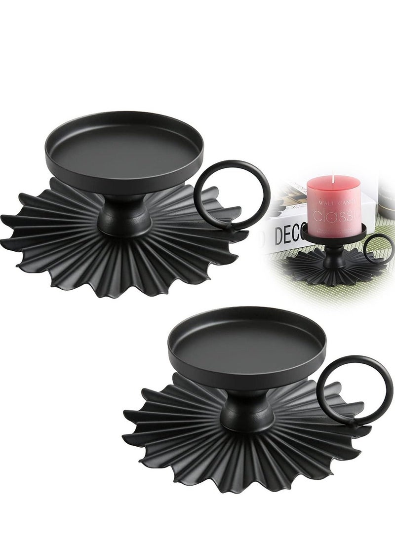 Candle Holders Small Portable Fan Candle Holders for Pillar Candle Table Tapers Vintage Metal Candle Trays Aromatherapy Iron Ornaments Suitable for Weddings Churches Festivals Etc. (black 2 Pce)