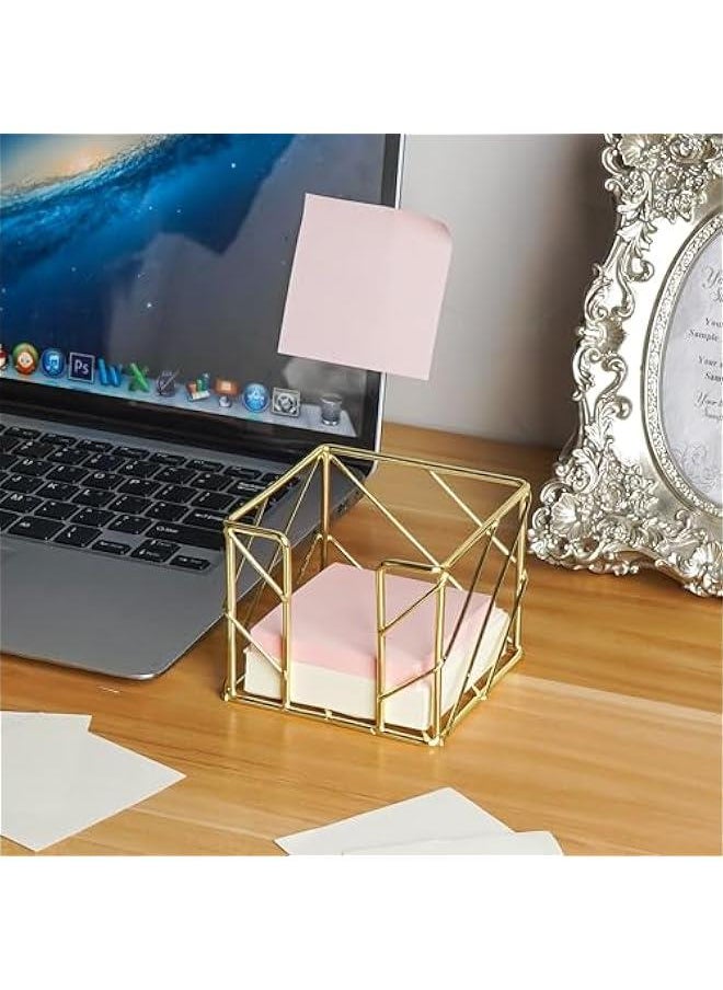 Sticky Note Cube Holder, Memo Note Cube, Post Note Desk Organizer, Notepad Holder, for Home, School, Desk Supplies. (Gold)