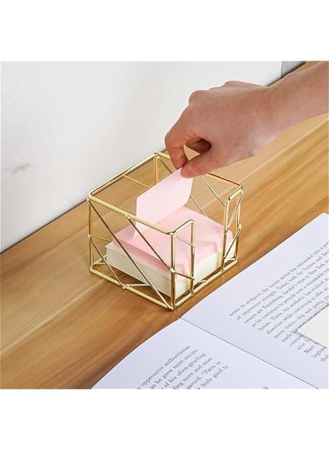 Sticky Note Cube Holder, Memo Note Cube, Post Note Desk Organizer, Notepad Holder, for Home, School, Desk Supplies. (Gold)