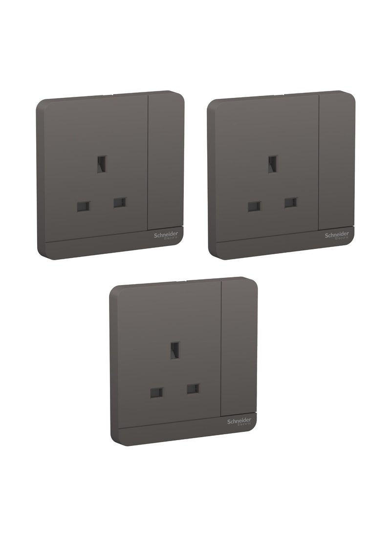 Schneider Electric AvatarOn, switched socket, 3P, 13 A, 250 V, LED, Dark Grey (Model Number - E8315N_DG_G12)
 - Pack of 3