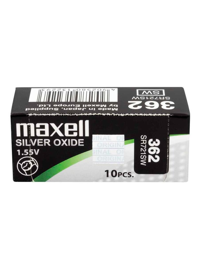 10-Pieces Maxell 362 / SR721SW 1.55V Silver Oxide Hg0% Zero Mercury Batteries