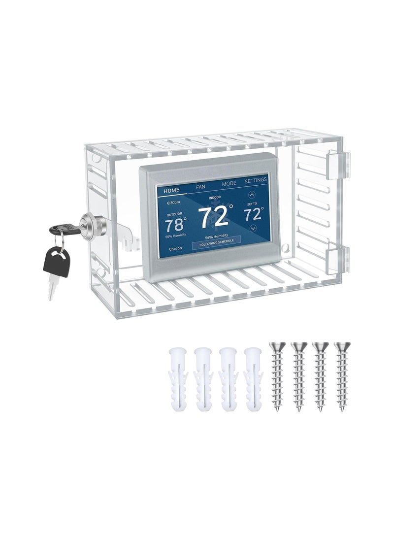 Universal Thermostat Lock Box with Key, Clear Thermostat Guard for Thermostat on Wall, Thermostat Cover with Lock Fits Thermostats 7H x 4.5W inches or Smaller (1 Set)