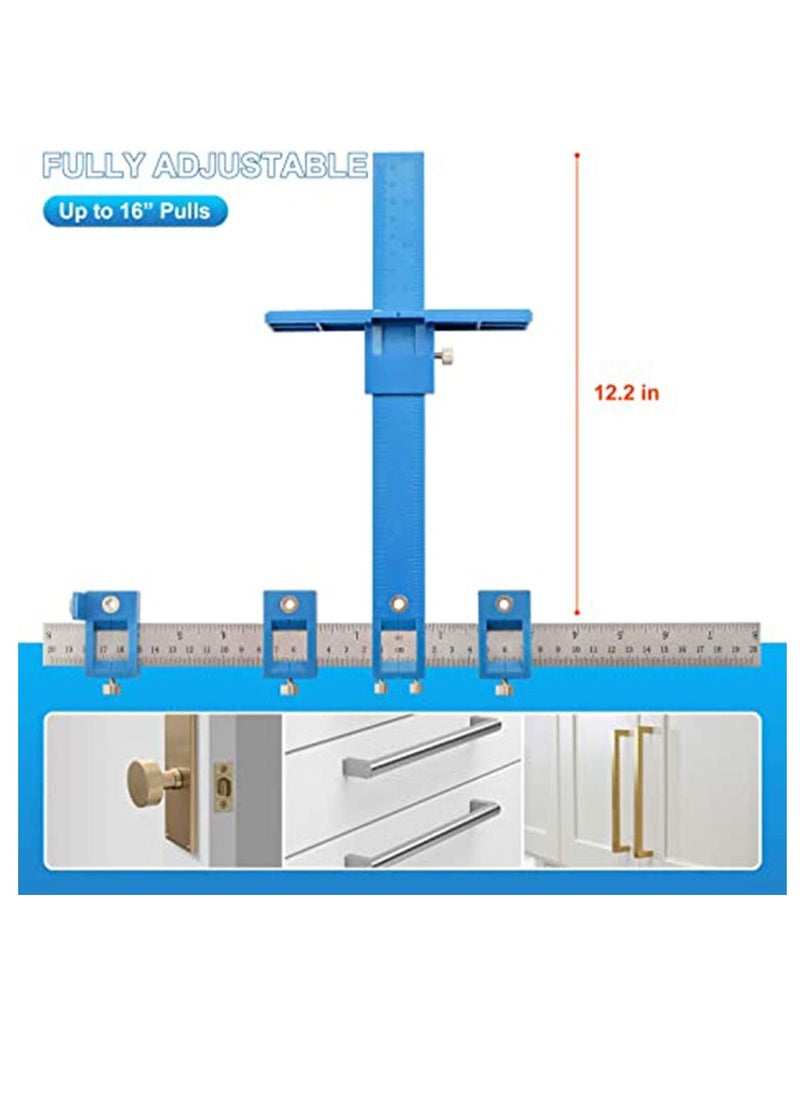 Cabinet Hardware Jig Tool - Adjustable Punch Locator Drill Template Guide Wood Drilling Dowelling Guide, for Installation of Handles Knobs on Doors and Drawer