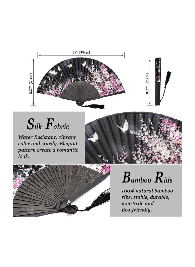 Folding Hand Fan for Women's, Chinese Japanese Vintage Bamboo Silk Fans, Elegant Classical Style, for Dance, Performance, Decoration, Wedding, Party, Craft Gift Bamboo Folding Fan