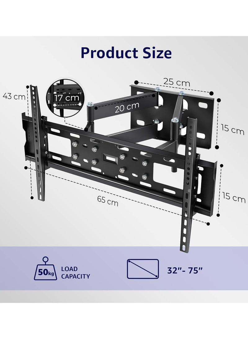 Adjustable, Tilting and Swivelling TV Wall Mount for Curved Flat TVs and Monitors VESA 400 x 600 Max (32-75 Inch) 50 kg Max TV Mount, Tilt, Swivel