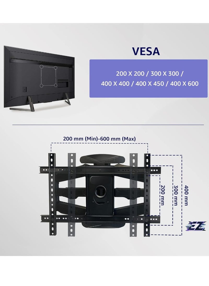 Adjustable, Tilting and Swivelling TV Wall Mount VESA 400 x 600 Max (32-75 Inches) - 50 kg Max TV Bracket for Curved Flat TVs and Monitors - TV Mount, Tilt, Swivel