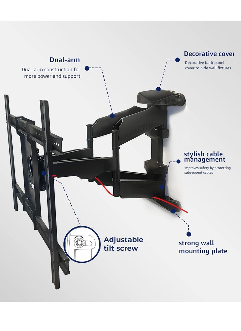 Adjustable, Tilting and Swivelling TV Wall Mount VESA 400 x 600 Max (32-75 Inches) - 50 kg Max TV Bracket for Curved Flat TVs and Monitors - TV Mount, Tilt, Swivel