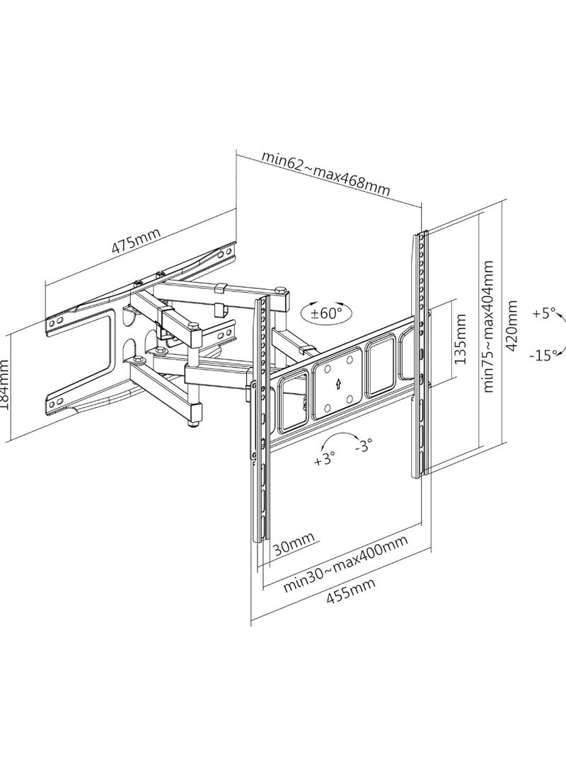 Wall Mount TV Swivelling Tilting / 32-75 Inch TV Mount / TV Wall Mount Flat with Double Swivel Arm / Low Wall Distance - Includes Mounting Material