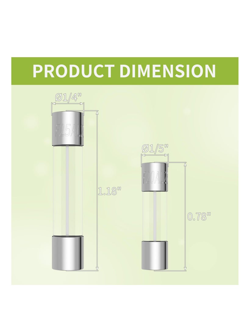 360 PCS 24 Values Fast-Blow Glass Fuses Assortment Kit, 250V 0.5A 0.63A 1A 2A 3A 4A 5A 6.3A 7A 8A 10A 15A 20A 25A 5x20mm & 6x30mm Glass Tube Fuses, Packag in a Clear Plastic Box