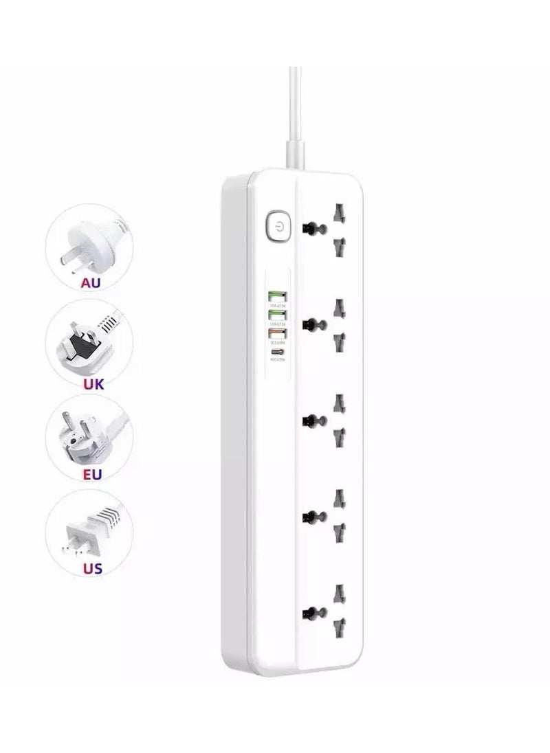 Power Strip With USB Port and Switch Button Extension Power Socket 2500 W 5 OUTLETS 4 USB PD/QC 3.0 Total 20 W