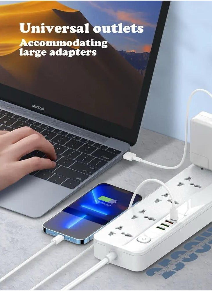 Power Strip With USB Port and Switch Button Extension Power Socket 2500 W 5 OUTLETS 4 USB PD/QC 3.0 Total 20 W