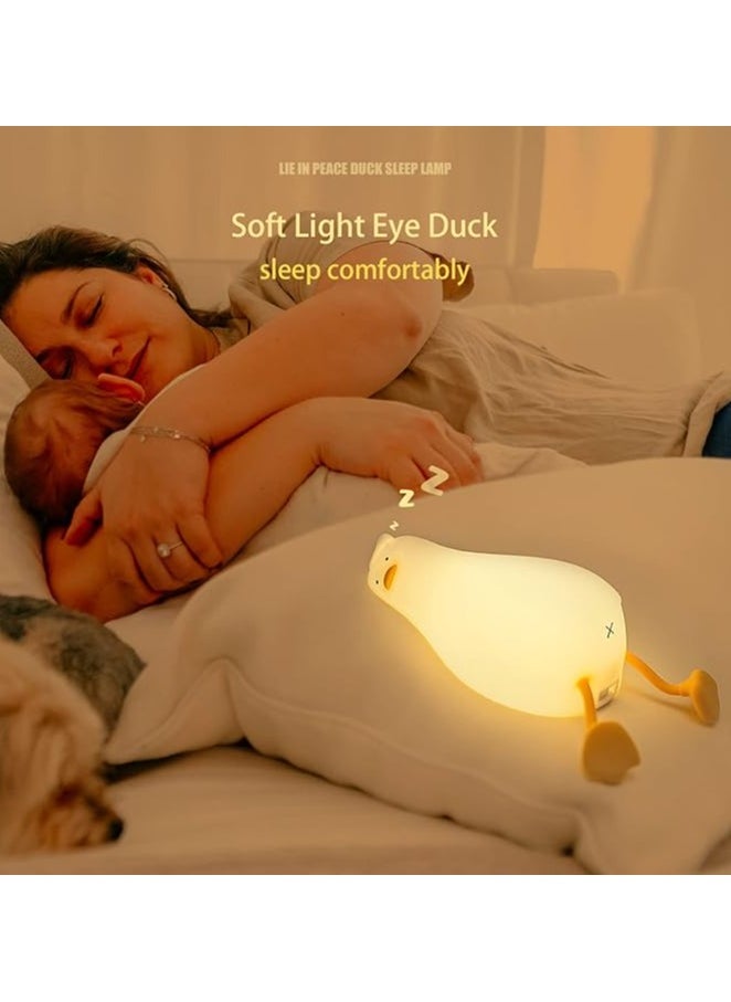 Lying Flat Duck Night Light, LED Squishy Duck Lamp, Cute Light Up Duck, Silicone Dimmable Nursery Nightlight, Rechargeable Bedside Touch Lamp, Finn The Duck.