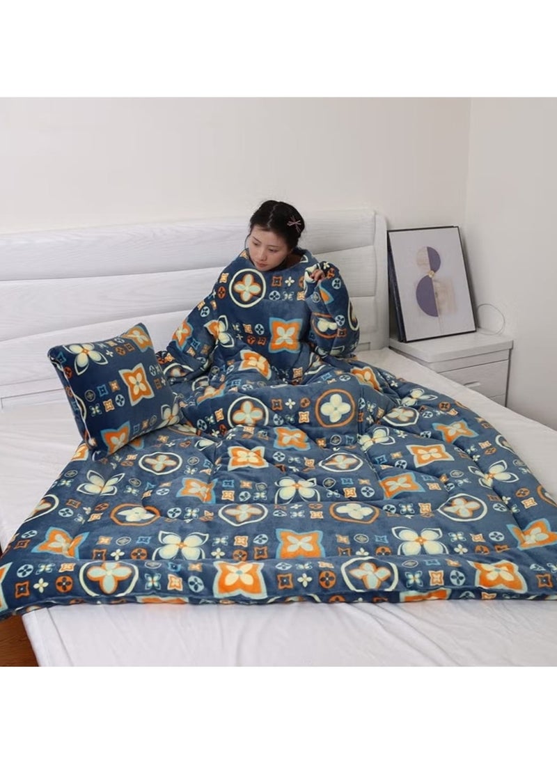 Multifunctional Sleeping Bag with Sleeves, Anti-kick Cotton Quilt, Warm Home Pillow Blanket, Lazy Person Blanket