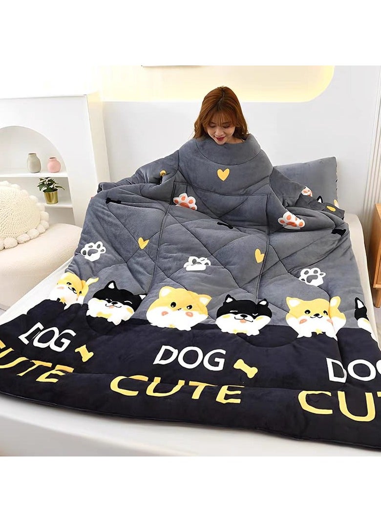 Lazy Person Quilt with Sleeves Children's Kick Resistant Quilt Winter Single Person Wearable Multifunctional Sofa Pillow Quilt