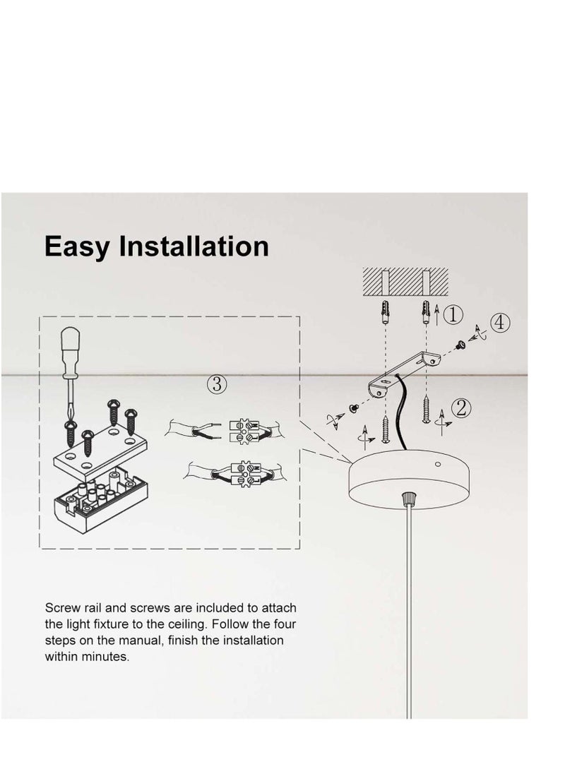 Ceiling Pendant & Lamp Holder - Ceiling Rose & Light Pendant E27 Bulbs Fitting Set with Braided Fabric Cable - White Cable