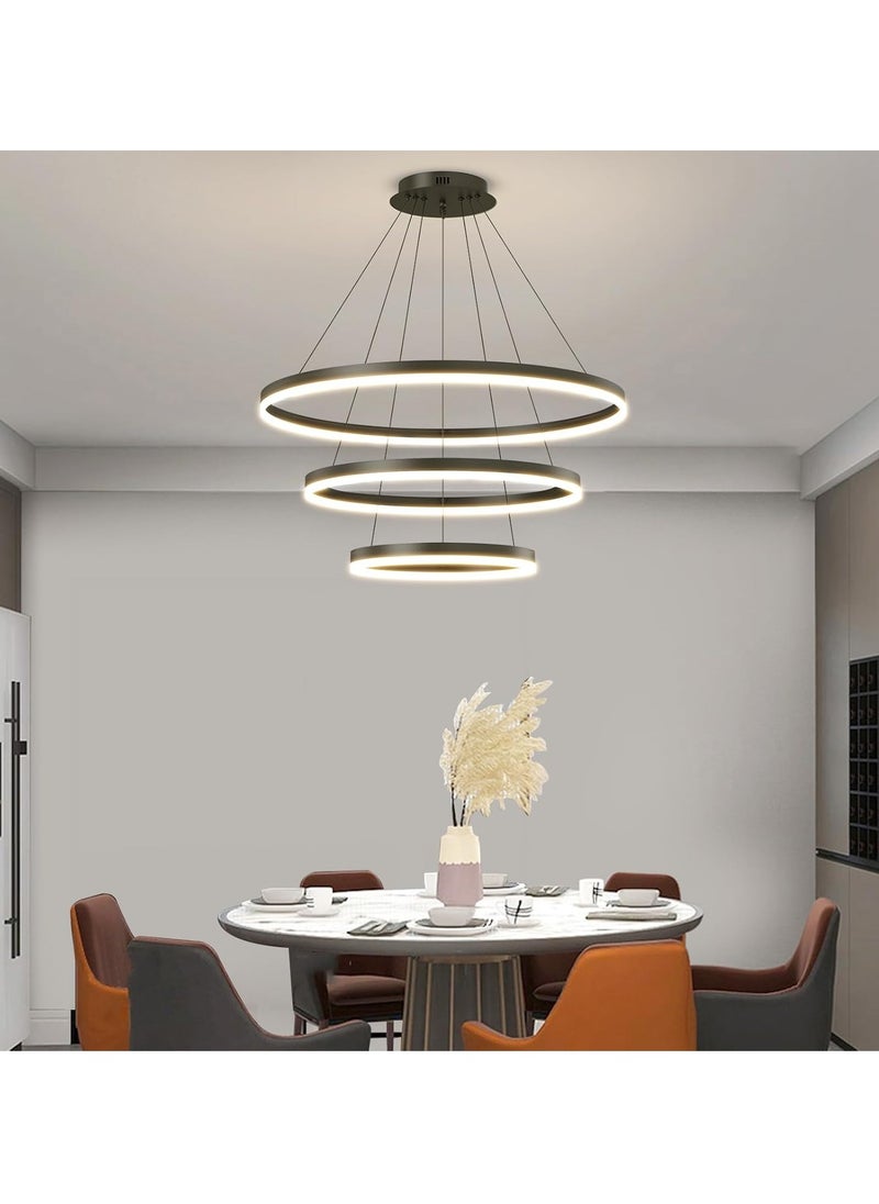 Multi Modeling Hanging Pendant Light – 3-Rings Modern LED Chandelier Silver, Adjustable Cable, Premium Quality for Dining Room, Living Room & Office