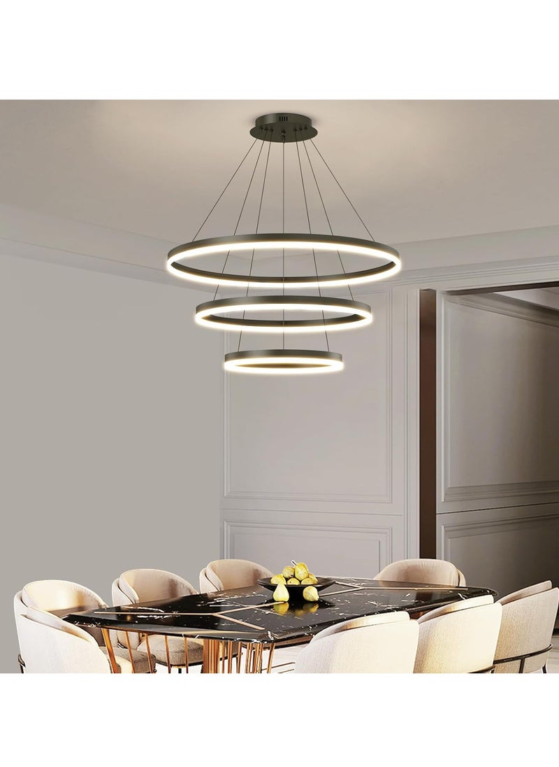 Multi Modeling Hanging Pendant Light – 3-Rings Modern LED Chandelier Silver, Adjustable Cable, Premium Quality for Dining Room, Living Room & Office