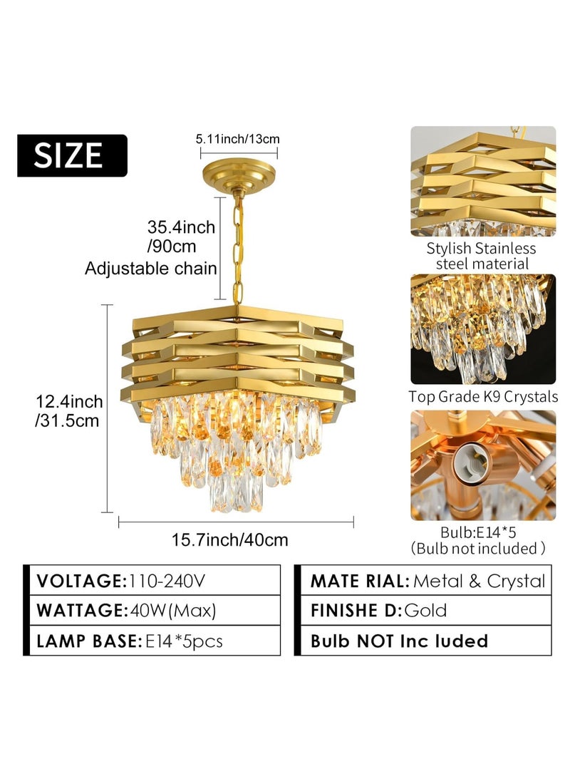 Modern Crystal Chandelier Gold 40cm Round K9 3-Tiers Ceiling Pendant Light Fixtures, Large Flush Mount for Dining Room, Living Room & Bedroom