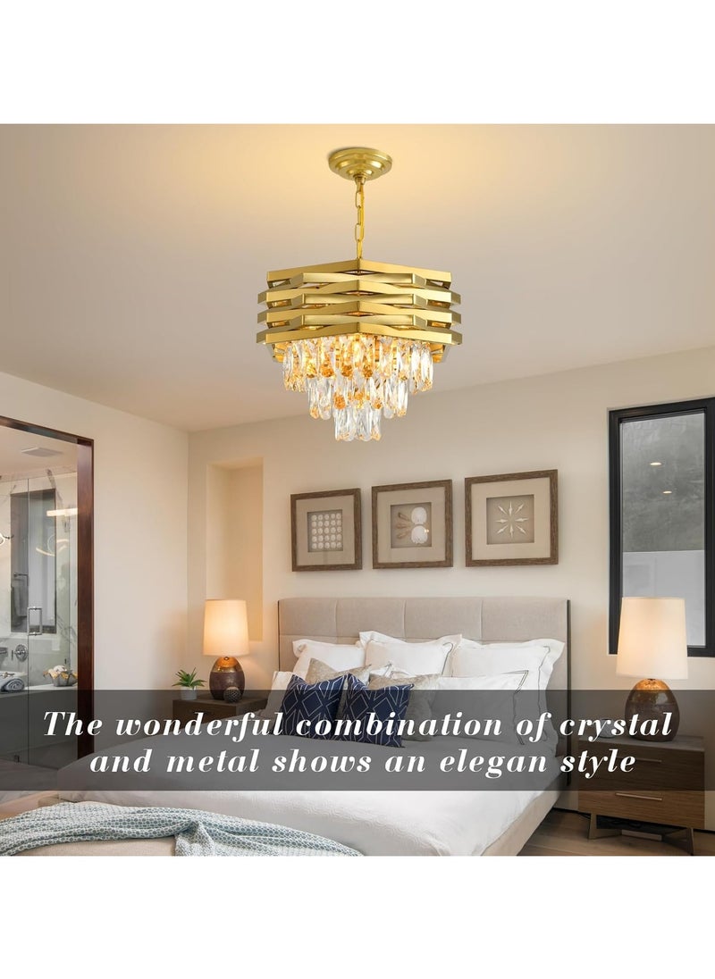 Modern Crystal Chandelier Gold 40cm Round K9 3-Tiers Ceiling Pendant Light Fixtures, Large Flush Mount for Dining Room, Living Room & Bedroom