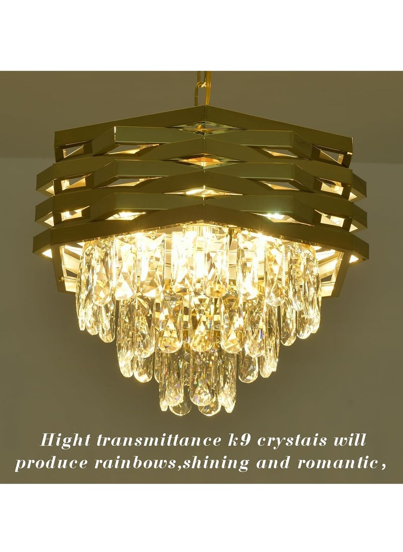 Modern Crystal Chandelier Gold 40cm Round K9 3-Tiers Ceiling Pendant Light Fixtures, Large Flush Mount for Dining Room, Living Room & Bedroom