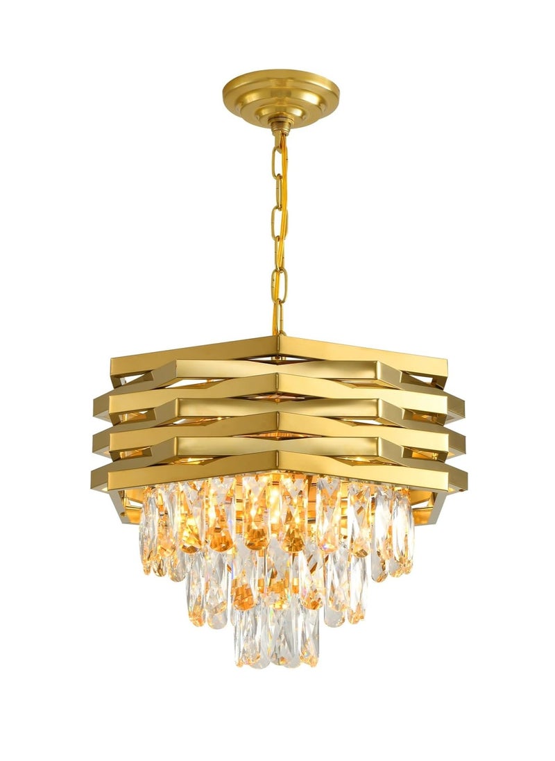 Modern Crystal Chandelier Gold 40cm Round K9 3-Tiers Ceiling Pendant Light Fixtures, Large Flush Mount for Dining Room, Living Room & Bedroom