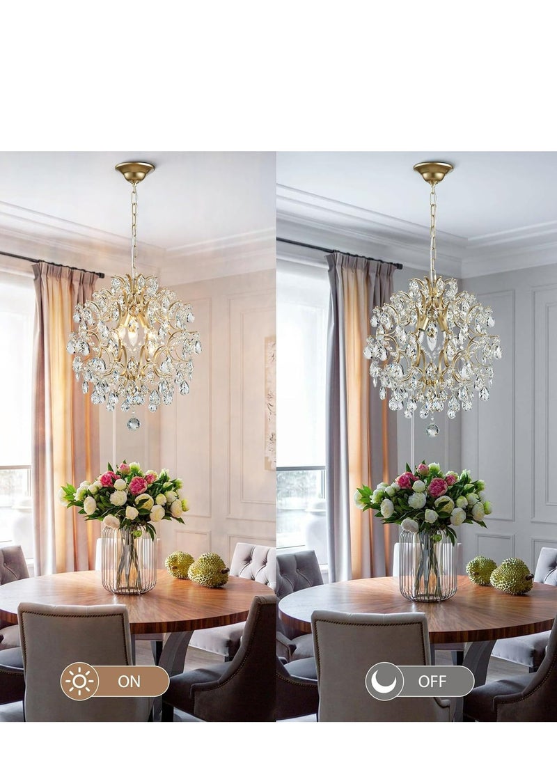 Gold Modern Pendant Chandelier Crystal Raindrop Lighting Ceiling Fixture Lamp for Dining Room, Bathroom, Bedroom, Living Room, Requires 3 E14 Bulbs, 40cm Diameter, 45cm Height